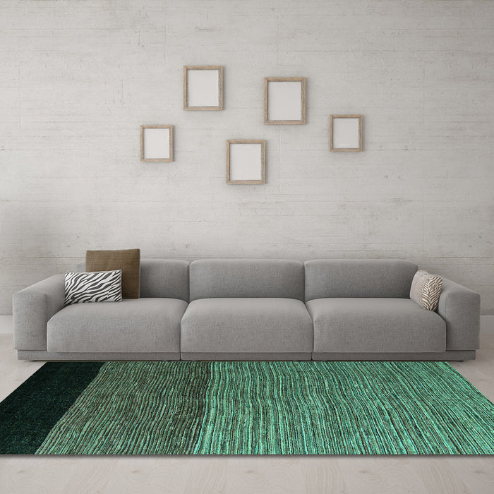 Machine Washable Abstract Turquoise Modern Area Rugs in a Living Room,, wshabs5188turq