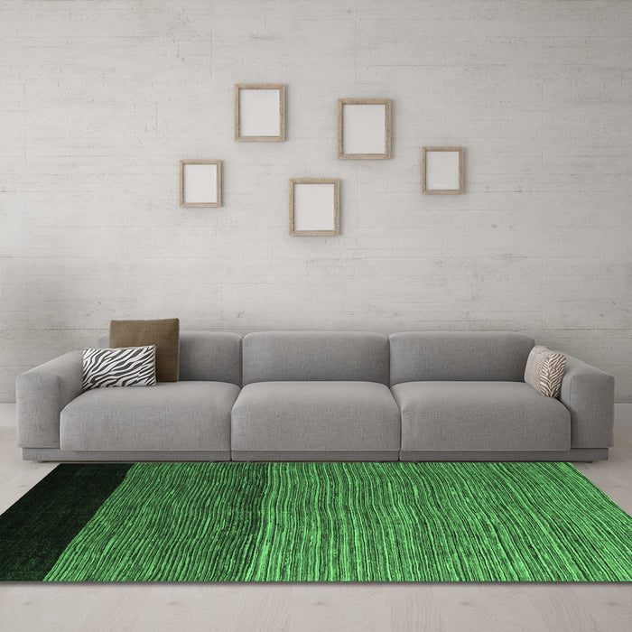 Machine Washable Abstract Emerald Green Modern Area Rugs in a Living Room,, wshabs5188emgrn
