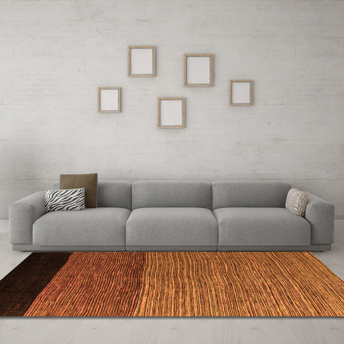 Machine Washable Abstract Orange Modern Area Rugs in a Living Room, wshabs5188org