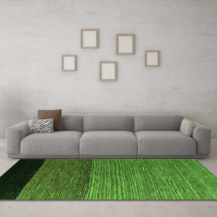 Machine Washable Abstract Green Modern Area Rugs in a Living Room,, wshabs5188grn