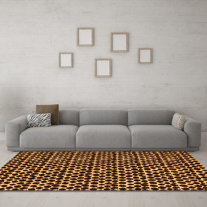 Machine Washable Abstract Orange Modern Area Rugs in a Living Room, wshabs5189org