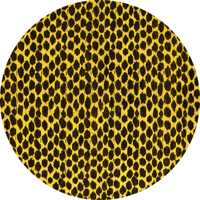 Round Machine Washable Abstract Yellow Modern Rug, wshabs5189yw