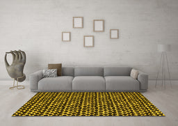 Machine Washable Abstract Yellow Modern Rug in a Living Room, wshabs5189yw