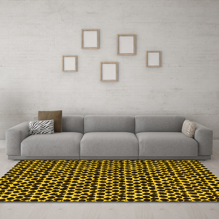 Machine Washable Abstract Yellow Modern Rug in a Living Room, wshabs5189yw