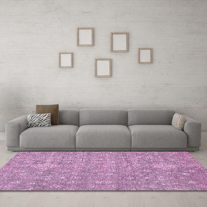 Machine Washable Abstract Pink Modern Rug in a Living Room, wshabs518pnk