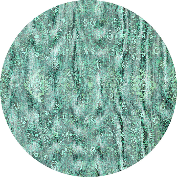 Round Machine Washable Abstract Turquoise Modern Area Rugs, wshabs518turq