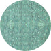 Round Machine Washable Abstract Turquoise Modern Area Rugs, wshabs518turq