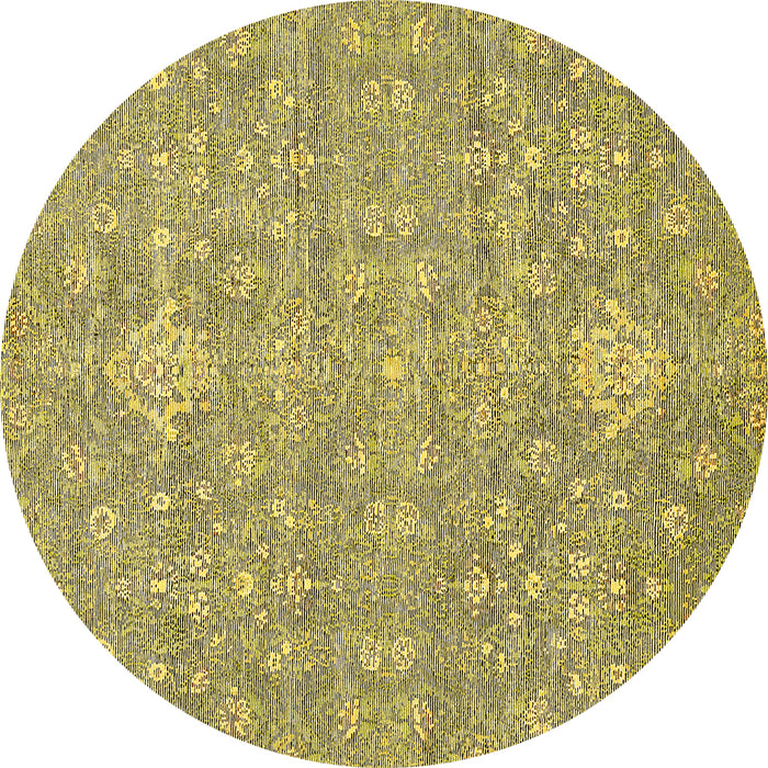 Round Machine Washable Abstract Yellow Modern Rug, wshabs518yw