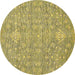 Round Machine Washable Abstract Yellow Modern Rug, wshabs518yw