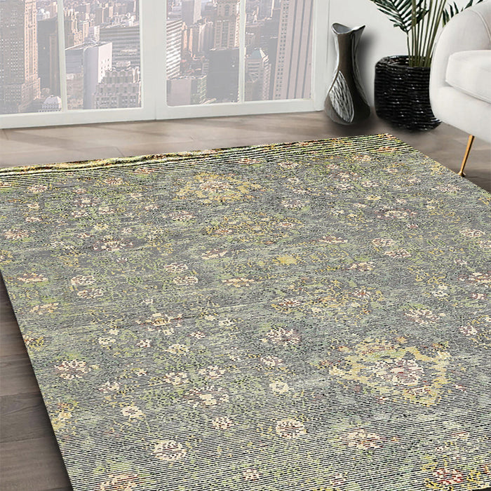 Abstract Tan Brown Gold Modern Rug in Family Room, abs518