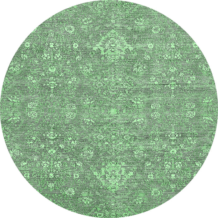 Round Machine Washable Abstract Emerald Green Modern Area Rugs, wshabs518emgrn