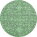 Round Machine Washable Abstract Emerald Green Modern Area Rugs, wshabs518emgrn