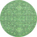 Round Machine Washable Abstract Green Modern Area Rugs, wshabs518grn