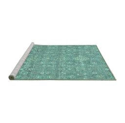 Sideview of Machine Washable Abstract Turquoise Modern Area Rugs, wshabs518turq