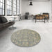 Round Abstract Tan Brown Gold Modern Rug in a Office, abs518