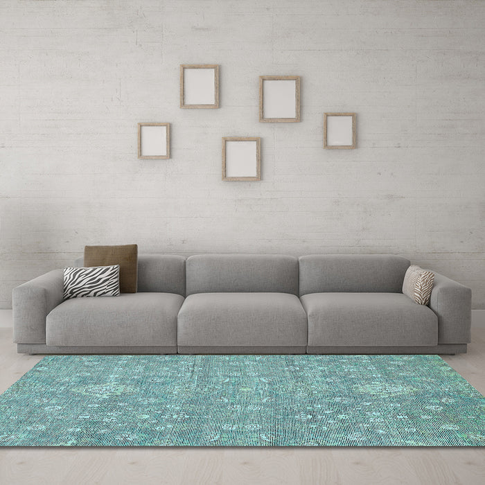 Machine Washable Abstract Light Blue Modern Rug in a Living Room, wshabs518lblu