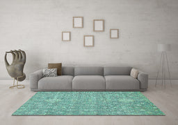 Machine Washable Abstract Turquoise Modern Area Rugs in a Living Room,, wshabs518turq