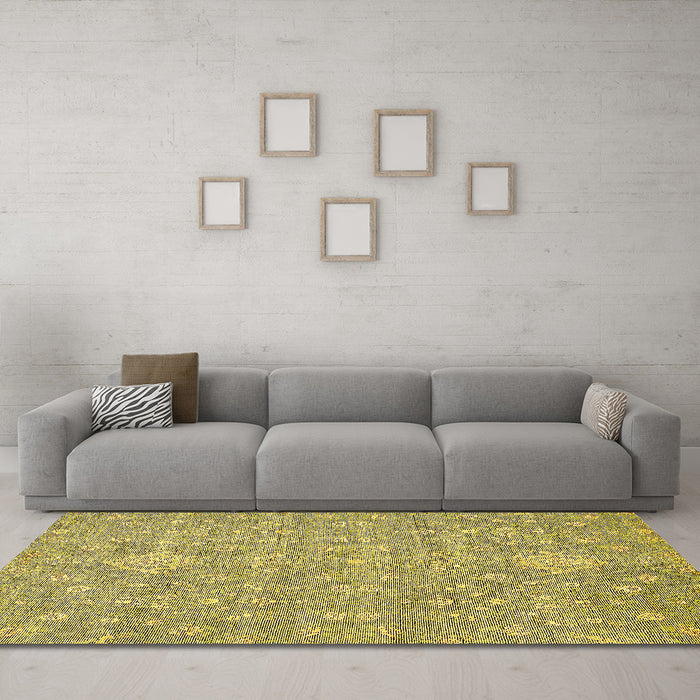 Machine Washable Abstract Yellow Modern Rug in a Living Room, wshabs518yw