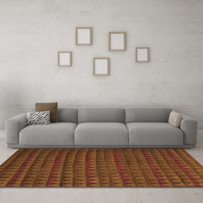 Machine Washable Abstract Orange Modern Area Rugs in a Living Room, wshabs5190org