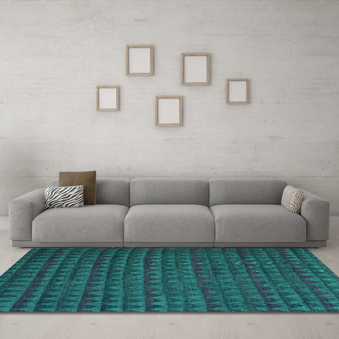 Machine Washable Abstract Turquoise Modern Area Rugs in a Living Room,, wshabs5190turq