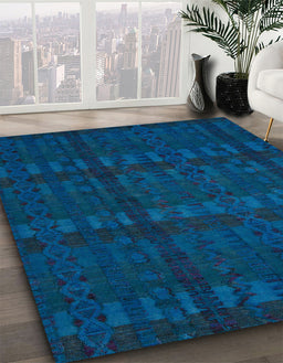 Abstract Blue Modern Rug in Family Room, abs5191