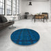 Round Machine Washable Abstract Blue Rug in a Office, wshabs5191