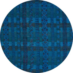 Round Machine Washable Abstract Blue Rug, wshabs5191
