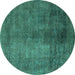 Round Machine Washable Abstract Turquoise Modern Area Rugs, wshabs5192turq