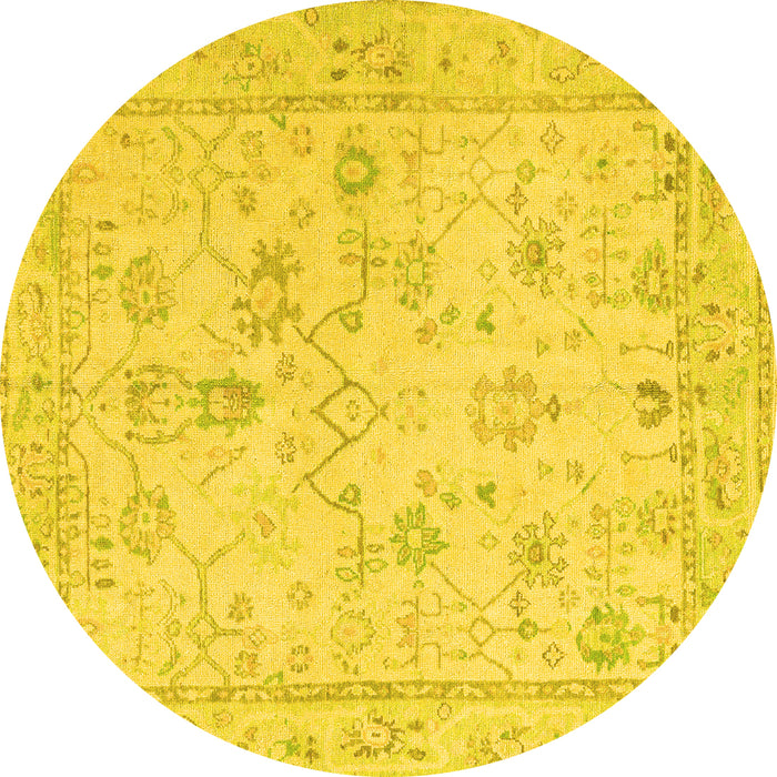 Round Oriental Yellow Traditional Rug, abs5193yw