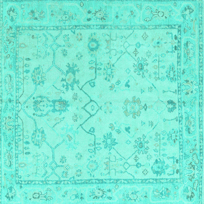 Square Machine Washable Oriental Turquoise Traditional Area Rugs, wshabs5193turq