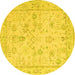 Round Machine Washable Oriental Yellow Traditional Rug, wshabs5193yw