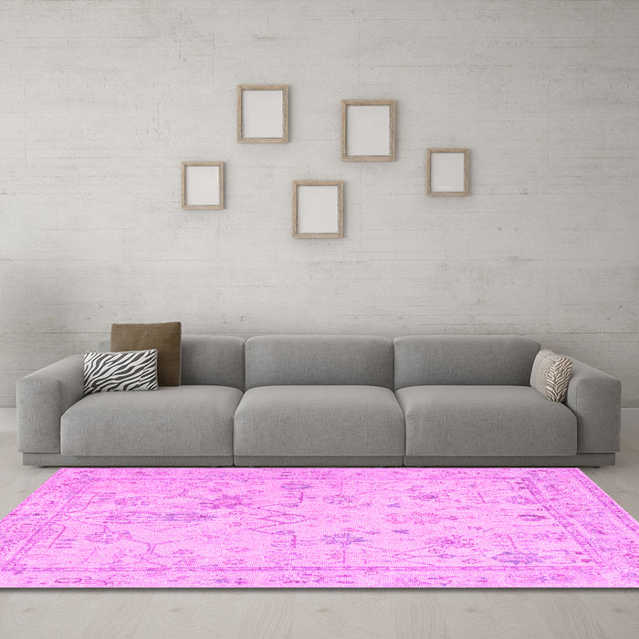 Machine Washable Oriental Pink Traditional Rug in a Living Room, wshabs5193pnk