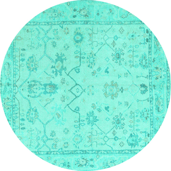 Round Machine Washable Oriental Turquoise Traditional Area Rugs, wshabs5193turq