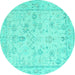 Round Machine Washable Oriental Turquoise Traditional Area Rugs, wshabs5193turq