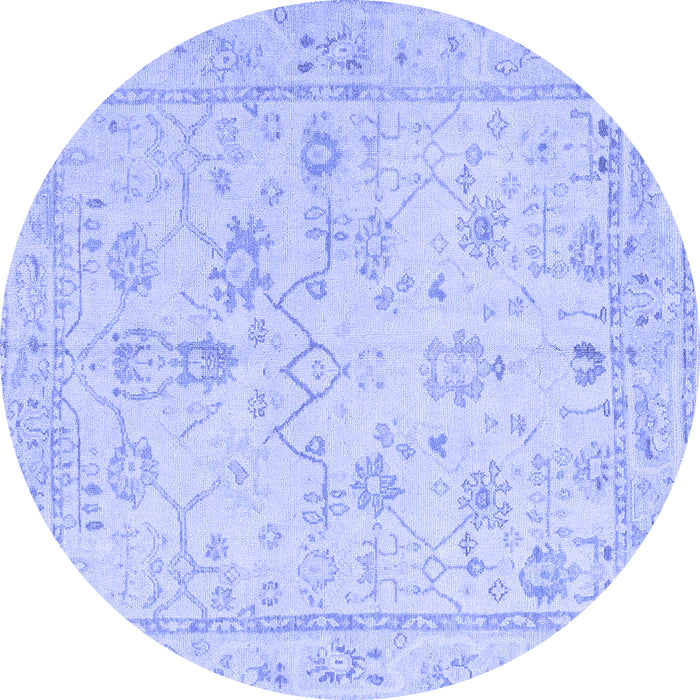 Round Machine Washable Oriental Blue Traditional Rug, wshabs5193blu