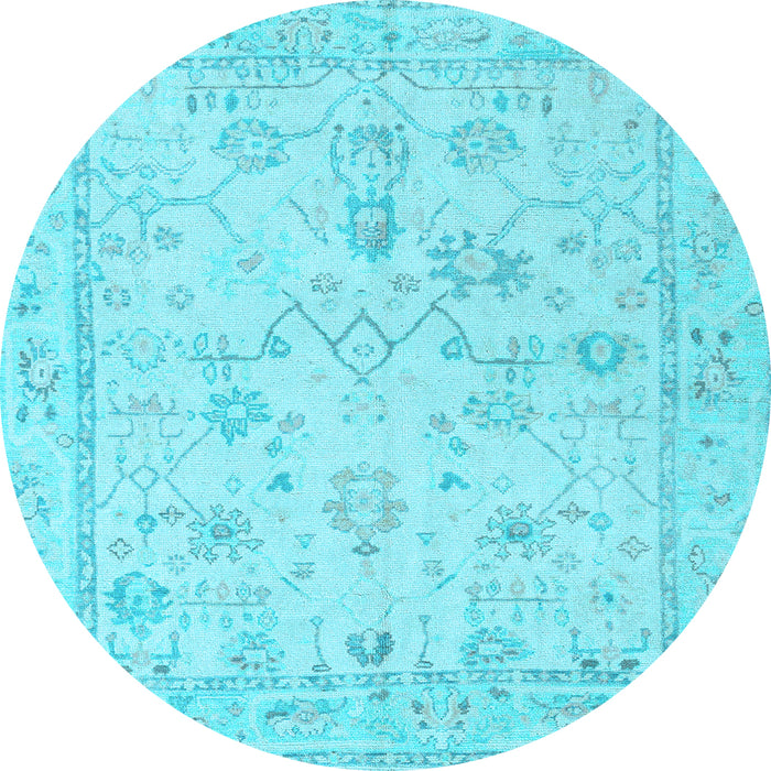 Round Machine Washable Oriental Light Blue Traditional Rug, wshabs5193lblu