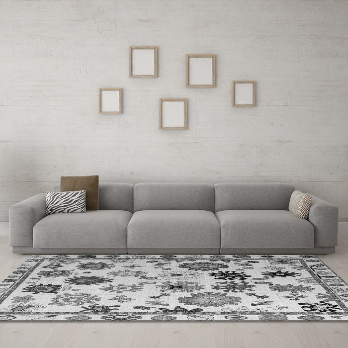 Machine Washable Abstract Gray Modern Rug in a Living Room,, wshabs5194gry