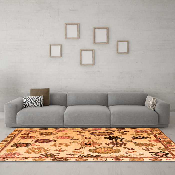 Machine Washable Abstract Orange Modern Area Rugs in a Living Room, wshabs5194org