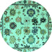 Round Abstract Turquoise Modern Rug, abs5194turq