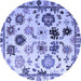 Round Abstract Blue Modern Rug, abs5194blu