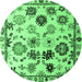 Round Abstract Emerald Green Modern Rug, abs5194emgrn