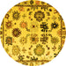 Round Abstract Yellow Modern Rug, abs5194yw