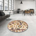 Round Machine Washable Abstract Yellow Rug in a Office, wshabs5194