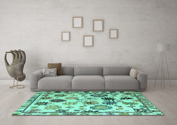 Machine Washable Abstract Turquoise Modern Area Rugs in a Living Room,, wshabs5194turq
