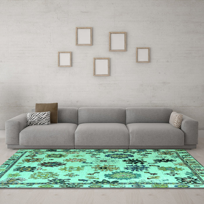 Machine Washable Abstract Turquoise Modern Area Rugs in a Living Room,, wshabs5194turq