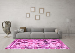 Machine Washable Abstract Pink Modern Rug in a Living Room, wshabs5194pnk