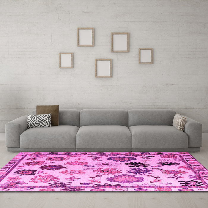 Machine Washable Abstract Pink Modern Rug in a Living Room, wshabs5194pnk