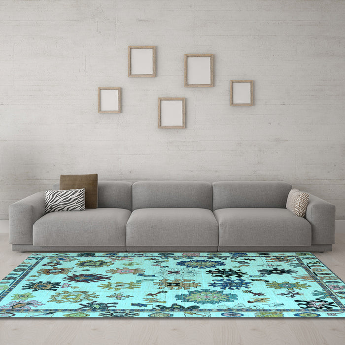 Machine Washable Abstract Light Blue Modern Rug in a Living Room, wshabs5194lblu