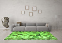 Machine Washable Abstract Green Modern Rug, wshabs5194grn