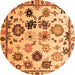 Round Machine Washable Abstract Orange Modern Area Rugs, wshabs5194org